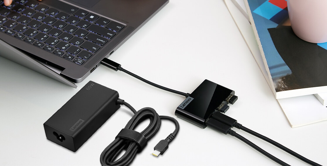 Lenovo 65W デュアルUSB Type-C GaN ACアダプター | 40AW065BUS