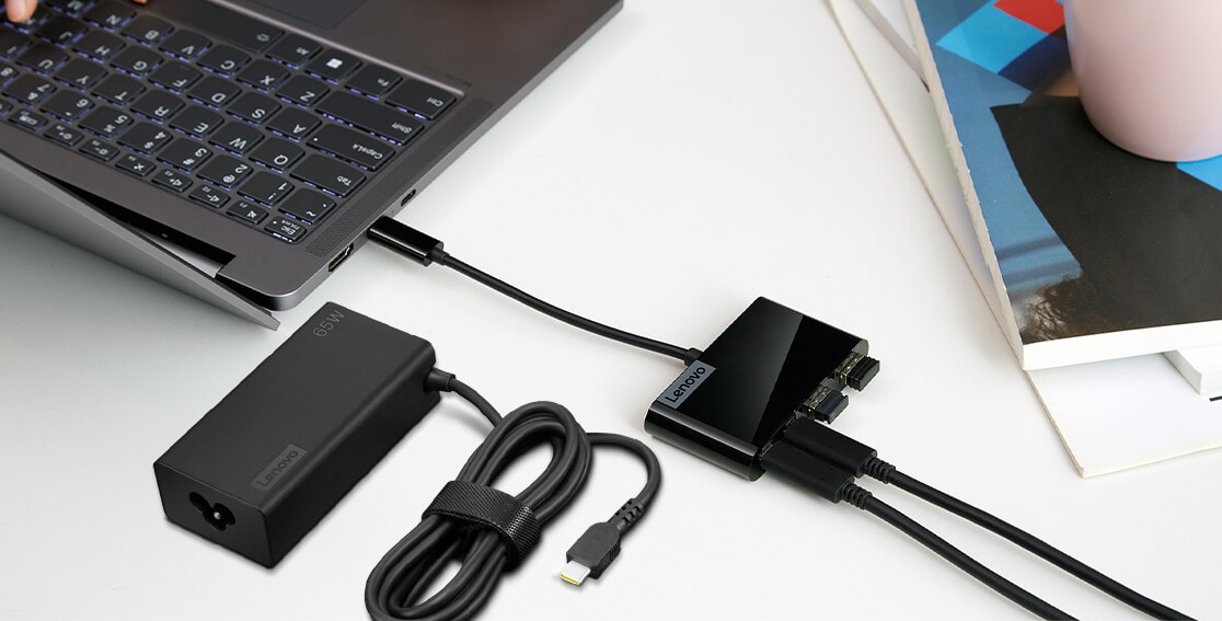 Lenovo 65W デュアルUSB Type-C GaN ACアダプター(ケーブル付き
