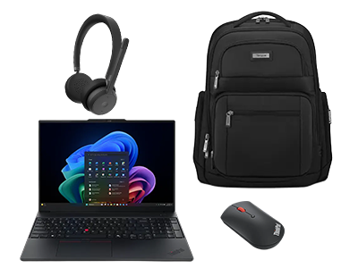 Lenovo Pack ThinkPad E16 G3 U5-16Go-SSD 512Go + sac + souris + casque sans fil Processeur Intel® Core™ Ultra 5 236V vPro® (cœurs LPE jusqu’à 3,50 GHz cœurs P jusqu’à 4,70 GHz/16 Go MOP)/Windows 11 Professionnel 64/512 Go SSD M.2 2242 PCIe Gen4 TLC Opal