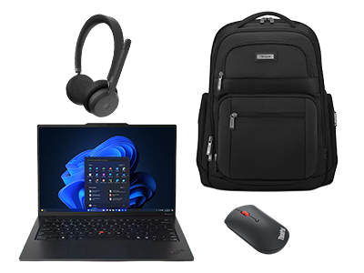 Lenovo Pack ThinkPad X1 Carbon G13 U7-16Go-SSD 512Go + sac + souris + casque sans fil Processeur Intel® Core™ Ultra 7 255U (cœurs E jusqu’à 4,20 GHz cœurs P jusqu’à 5,20 GHz)/Windows 11 Professionnel 64/512 Go SSD M.2 2280 PCIe Gen5 Performance TLC Opal